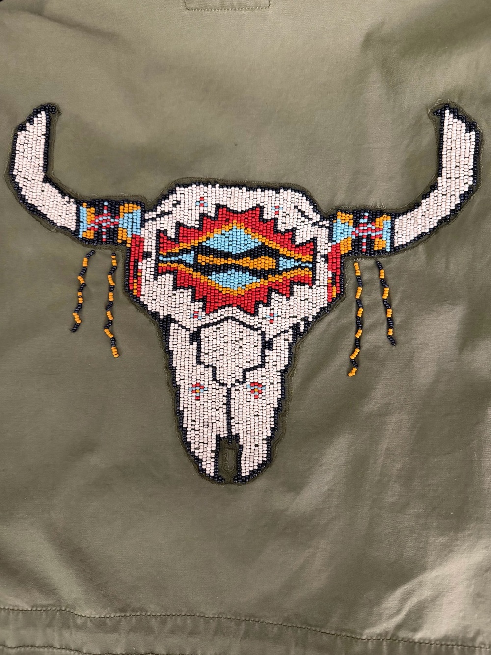 Women's Polo Ralph Lauren Beaded Steer Head Military Jacket Olive M - Picture 3 of 7